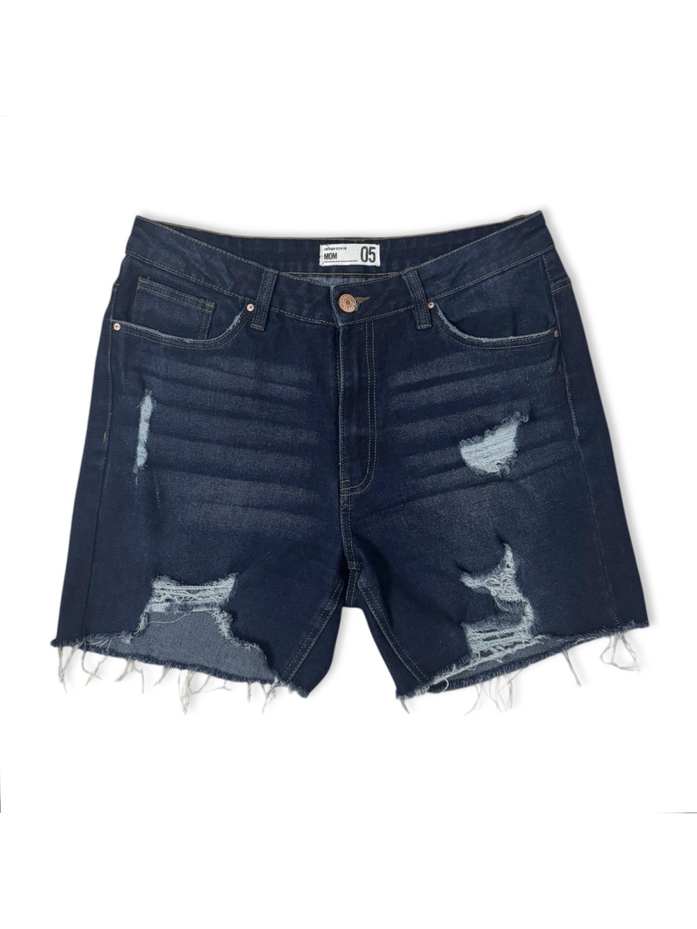 Charlotte Russe Refuge Mid-Thigh Mom Shorts Distressed High Waisted Dark Wash